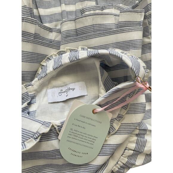 SweetHoney NWT Blue And White Stripe Dress 4T (read) - Picture 5 of 6